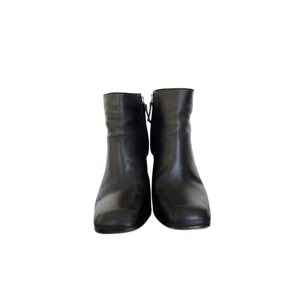 MaxMara Black Leather Square Toe Block Heel Ankle Boots Made in Italy 38.5
